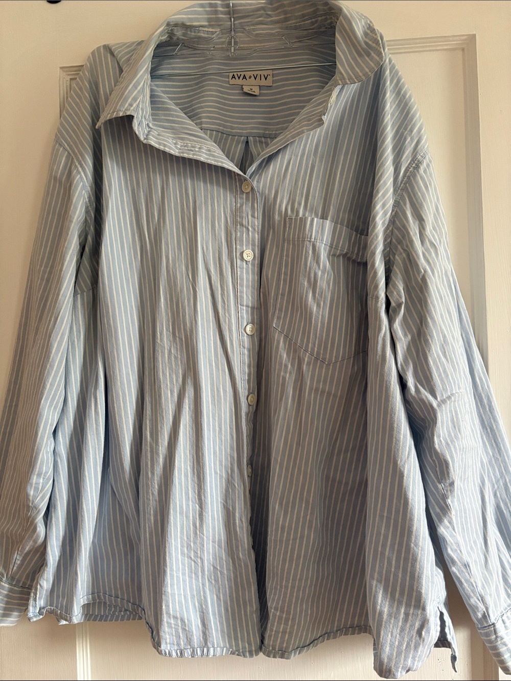 Ava & Viv Light Blue and White Striped Casual Button-Down Shirt